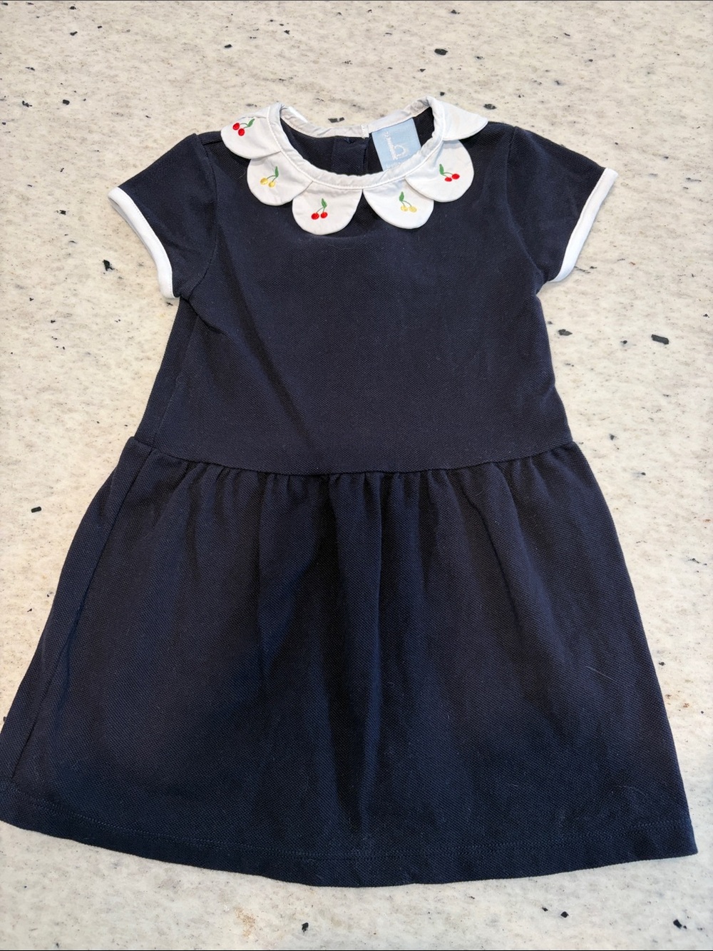 bella bliss Navy Dress with White Scalloped Cherry Collar